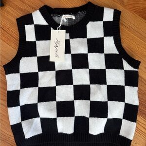 Free People Black & White Checkerboard Knit Sleeveless Sweater Vest